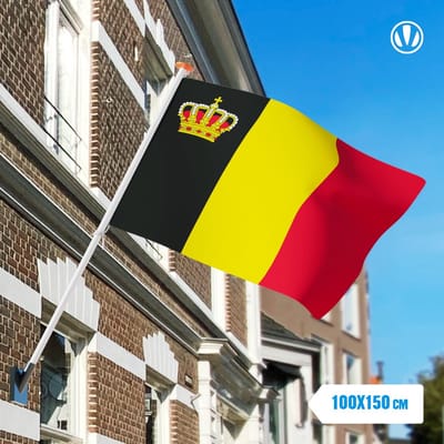 vlag Belgie met kroon 100x150cm - Spunpoly