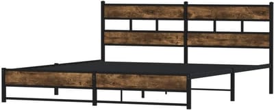 Bedframe met Hoofdbord - Klassiek Bedframe - Slaapkamer Inrichten - Stalen Lattenbodem - 180x200 cm - Gerookt Eiken