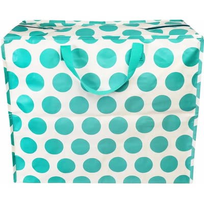 XXL tas / Jumbo tas turquoise on cream / Groene stip