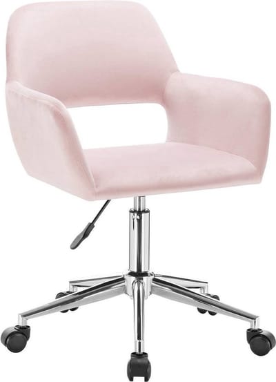 Bolt Edge Bureaustoel - Roze Velvet - Ergonomische Stoel met Armleuning en Wielen - Verstelbare Hoogte - Voor Volwassenen