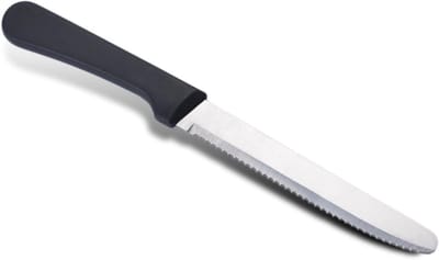 Set van 6 roestvrijstalen steakmessen met ergonomisch handvat, antislip en geschikt voor vlees, ideaal voor diners en barbecueën