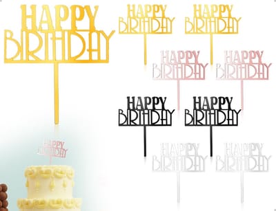 8 stuks Happy Birthday taarttoppers van acryl voor verjaardagstaarten, herbruikbare cupcake-decoratie, taartdecoratie (4 kleuren, 13 x 11,5 cm)