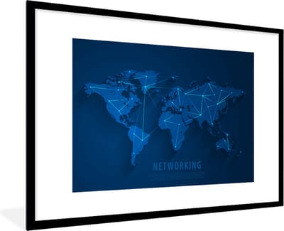 Poster in lijst - Fotolijst 90x60 cm - Posters - Wereldkaart - Simpel - Blauw - Posterlijst zwart - Decoratie - Wanddecoratie woonkamer - Muurdecoratie slaapkamer