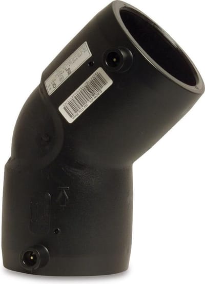 Jason Knie 45° PE100 125 mm electrolassok SDR 11 40V 10bar 16bar zwart DVGW