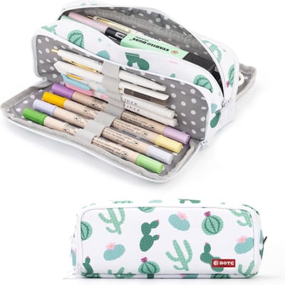 BOTC Etui - Pennenzak voor jongens en meisjes - 24x8x11 cm - Canvas - Linnen - Grote capaciteit - School etui - Wit/Groen