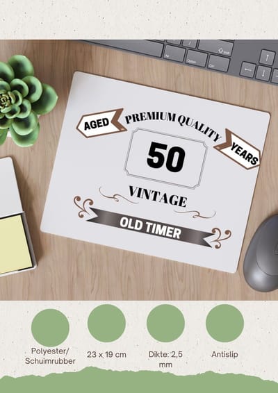 Akyol - 50 vintage old timer Muismat - 49+1 - mensen die 50 zijn geworden - 50 jaar sarah en abraham cadeau - jubileum man en vrouw - verjaardags- grappige tekst - jarig - verjaardag - 23 bij 19 cm