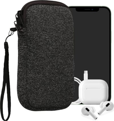 kwmobile telefoontasje universeel geschikt voor XL - 6,7/6,8" smartphones - 17,2 x 8,4 cm - Hoesje met rits en polslusje -In antraciet / wit -