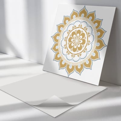Wallfluent Vinyl Tegels - Bloemenmandalapatroon Vinyl Wandtegels - 30 cm x 30 cm - Beige PVC Tegels - 9 stuks - Vierkant PVC Tegels - Patroon Plaktegels - Wand PVC Tegels - Plaktegels Keuken en Badkamer