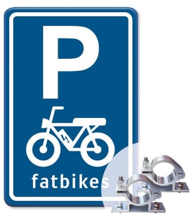 Parkeerbord Fatbikes - blauw - Weerbestendig Aluminium - 40x60 cm - Bevestiging: Met paalbeugels Ø48mm