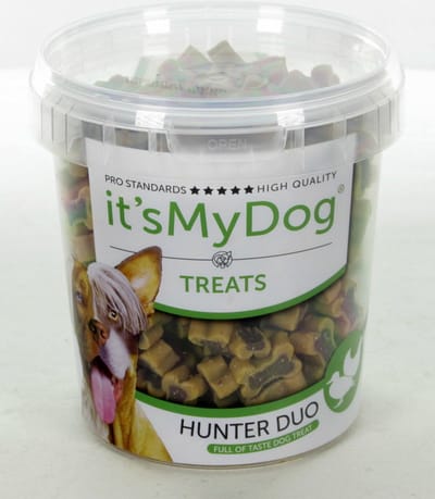 It's my dog treats - hunter duo - eend kip - trainingssnoepjes voor de hond - emmer 500 gram -
