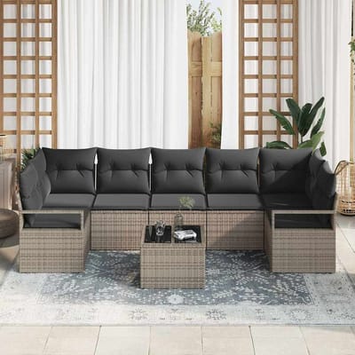 vidaXL - Tuinbank - Set - 8 - st - 7-Aantal - zitplaatsen - Grijs - poly - rattan