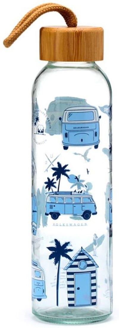 Drinkfles Glas - Volkswagen Busje Explore - VW T1 - Lichtblauw - 500ml - 22.5x6x6cm