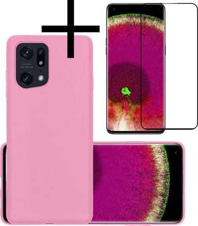 Hoesje - Met Screenprotector - Geschikt voor OPPO Find X5 - Sterk & Shockproof - Back Cover - Siliconen Case - Telefoon Hoes - Lichtroze