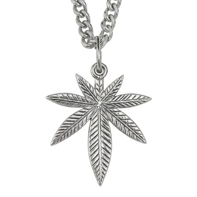 Zilverkleurige schakel ketting voor heren met bladvormige hanger