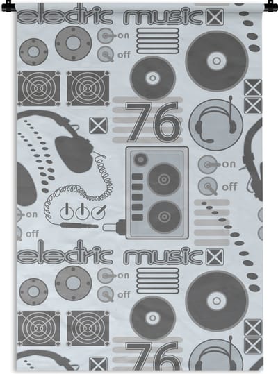 Wandkleed - Wanddoek - DJ - Koptelefoon - Vintage - Tekening - Design - 60x90 cm - Wandtapijt
