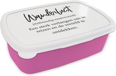 Broodtrommel Roze - Lunchbox - Brooddoos - Spreuken - Quotes - Een sterk verlangen om te reizen - Wanderlust - Reis - 18x12x6 cm - Kinderen - Meisje