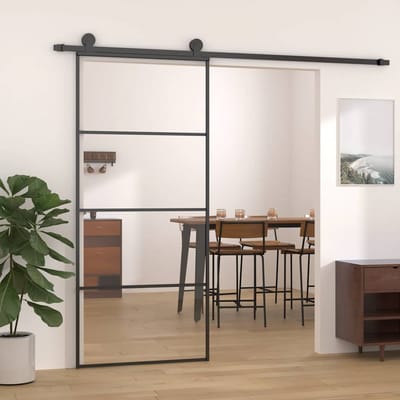 vidaXL - Schuifdeur - 90x205 - cm - aluminium - en - ESG-glas - zwart