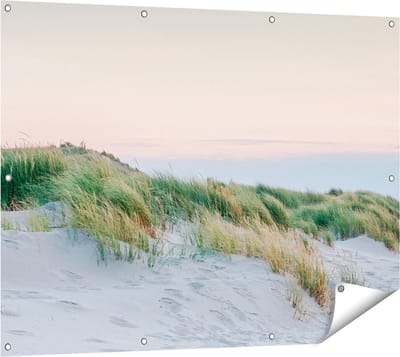 Gards Tuinposter Strand en Duinen met een Vuurtoren - 120x90 cm - Tuindoek - Tuindecoratie - Wanddecoratie buiten - Tuinschilderij