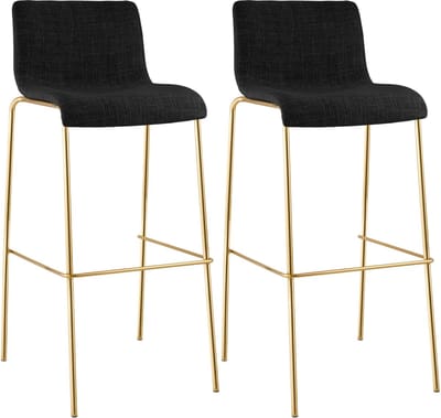 CLP Hover Barkrukken Set van 2 - Stapelbaar - Goudkleurig Onderstel - 150 kg - Stof - donkergrijs/goud