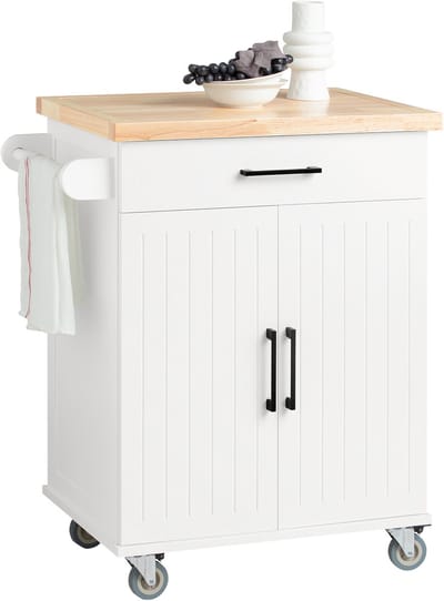 SoBuy FKW119-WN Keukenwagen - Witte Keukentrolley met Wielen & Hout