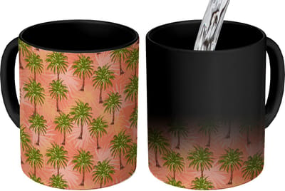 Magische Mok - Foto op Warmte Mokken - Koffiemok - Nostalgisch - Kust - Zee - Palmbomen - Oranje - Geel - Magic Mok - Beker - 350 ML - Theemok