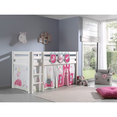 LUCEVI - Pino Halfhoogslaper + Ladder + Princess Gordijntjes + 3 Zakjes - Wit - 90x200 cm