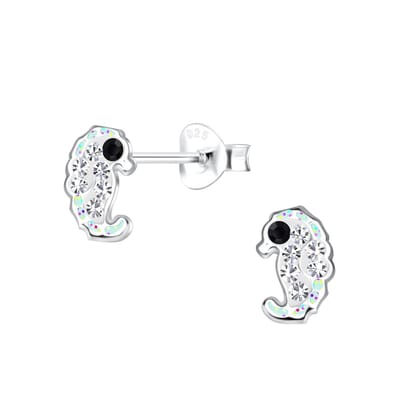Oorbellen meisje zeepaardje - zilver - glitter