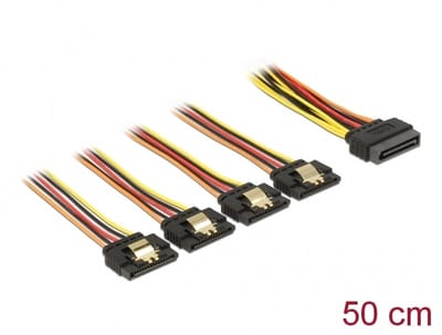 Delock Cable SATA 15 pin power plug with latching function > SATA 15 pin power receptacle 4 x straight 50 cm