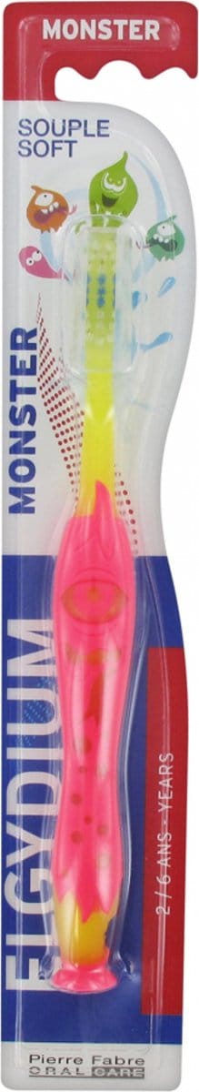 Elgydium Monster Tandenborstel 2-6 Jaar Zacht (Kleur : Geel)