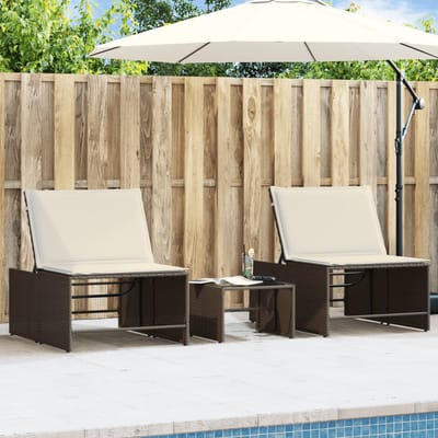 vidaXL - Ligstoelen - 2 - st - met - tafel - bruin - poly - rattan