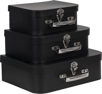 Clayre & Eef Decoratie koffer Set van 3 30x21x9/25x18x9/20x16x8 cm Zwart Karton Rechthoek Opbergkoffer