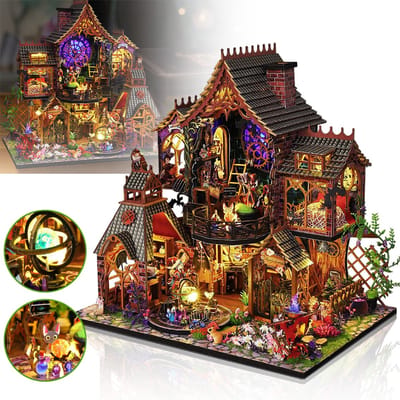 Doe-Het-Zelf Miniatuurhuis Bouwpakket - Magische Tiny House Bouwpakket Met Led-Verlichting En Gereedschap - Houten Poppenhuis Miniatuur Bouwpakket