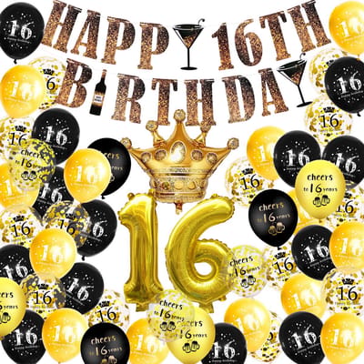 FeestmetJoep® 16 jaar verjaardag versiering & ballonnen - Goud & Zwart
