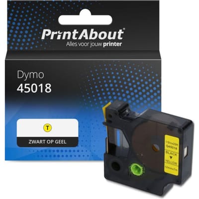 PrintAbout huismerk Tape 45018 (S0720580) Zwart op geel (12 mm) Geschikt voor Dymo