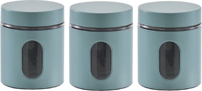 Zeller keuken Voorraadpot - 4x - met venster - eucalyptus groen - 600 ml - D10 x H12,5 cm