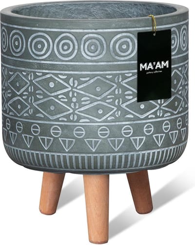 MAAM Pottery Fay bloempot op poten - D32xH36 - Groen - houten pootjes (FSC) - marokaans/bohemian/botanische decoratie