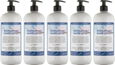 Bodylotion White Lotus 1 Liter - met gratis pomp - set van 5 stuks - Voordeelverpakking