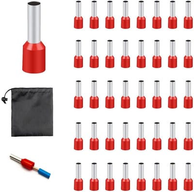 Set van 200 Draad Ferrules 10mm² met Trekkoord Opbergzak, Isolatie Ferrules voor Vlamvertragend Gebruik en Crimpverbindingen voor Draadverbindingen