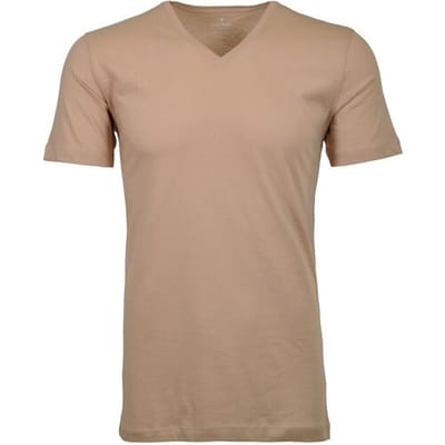 Ragman T-Shirt Uni V-Neck Bodyfit Single Jersey 2Pack Pale Taupe / male