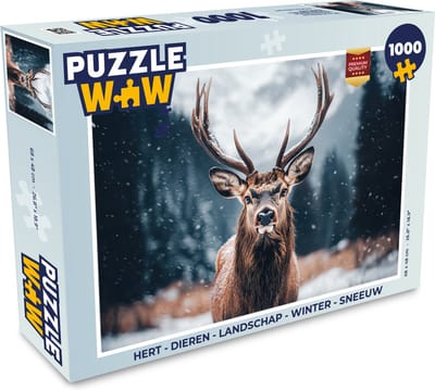 Puzzel Hert - Dieren - Landschap - Winter - Sneeuw - Legpuzzel - Puzzel 1000 stukjes volwassenen