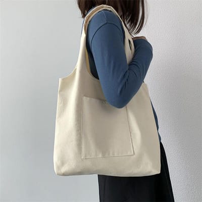Dames Boodschappentassen Canvas Pendeltas Katoenen Doek Witte Zwarte Serie Supermarkt Boodschappen Handtassen Tote Schooltas wit