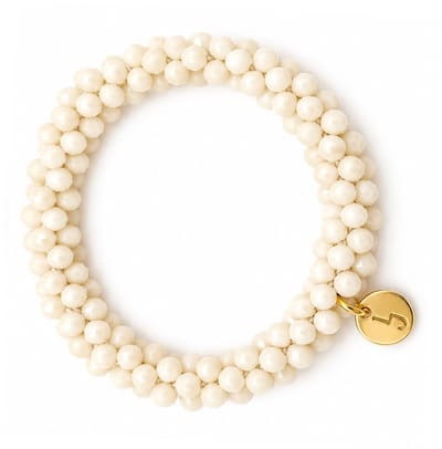 Lajetti - 2-in-1 Armband en Haarelastiek Beige Glaskralen Armband Dames – Elastische Stretch Armband