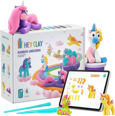 Hey Clay Regenboog eenhoorns, plastic massa + accessoires, foam boetseerklei, 15 kleuren