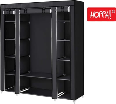 Hoppa! Stoffen Garderobekast - Zwart - Stof - 151 x 46 x 176 cm (BxDxH)