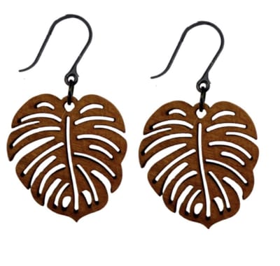 Allergievrije oorbellen- bruin- hout- boomblad-Charme Bijoux