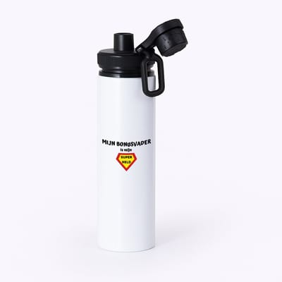 Hacebo® - mijn bonusvader is mijn superheld waterfles met draaidop zwart - Papa - super bonusvader - vader cadeautjes - vaderdag - verjaardag - geschenk - kado - water fles - 850ML