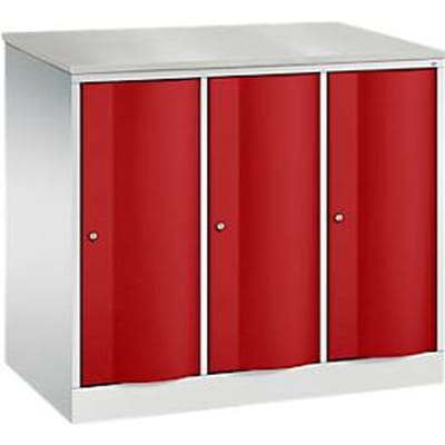 C+P Garderobekast Resisto, 3 vakken, 3 legplanken, B 1148 x D 640 x H 1077 mm, lichtgrijs/ruwe rood