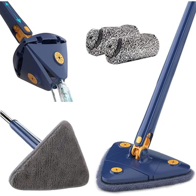 Serpillière de nettoyage rotative et réglable à 360 degrés, serpillière triangulaire à Long manche, réutilisable, avec manche en acier inoxydable gray