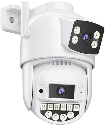 Beveiligingscamera Dubbele Lens - Bewakingscamera Wifi - Eigendom Beveiligen - Dubbel Scherm Weergave - 8MP - Wit