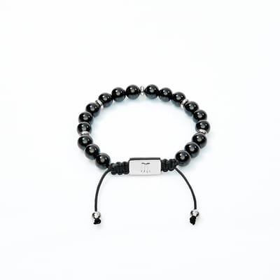 Marenca Zwarte Onyx Heren Kralen Armband met Zilveren Marenca Logo